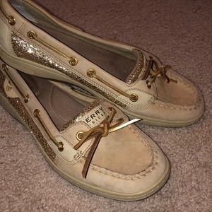 Size 9 gold sparkly sperrys